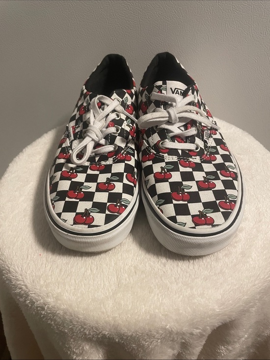 Vans Shoes - Vans Kids Checkerboard Cherry Canvas Sneakers - Black/White/Red
